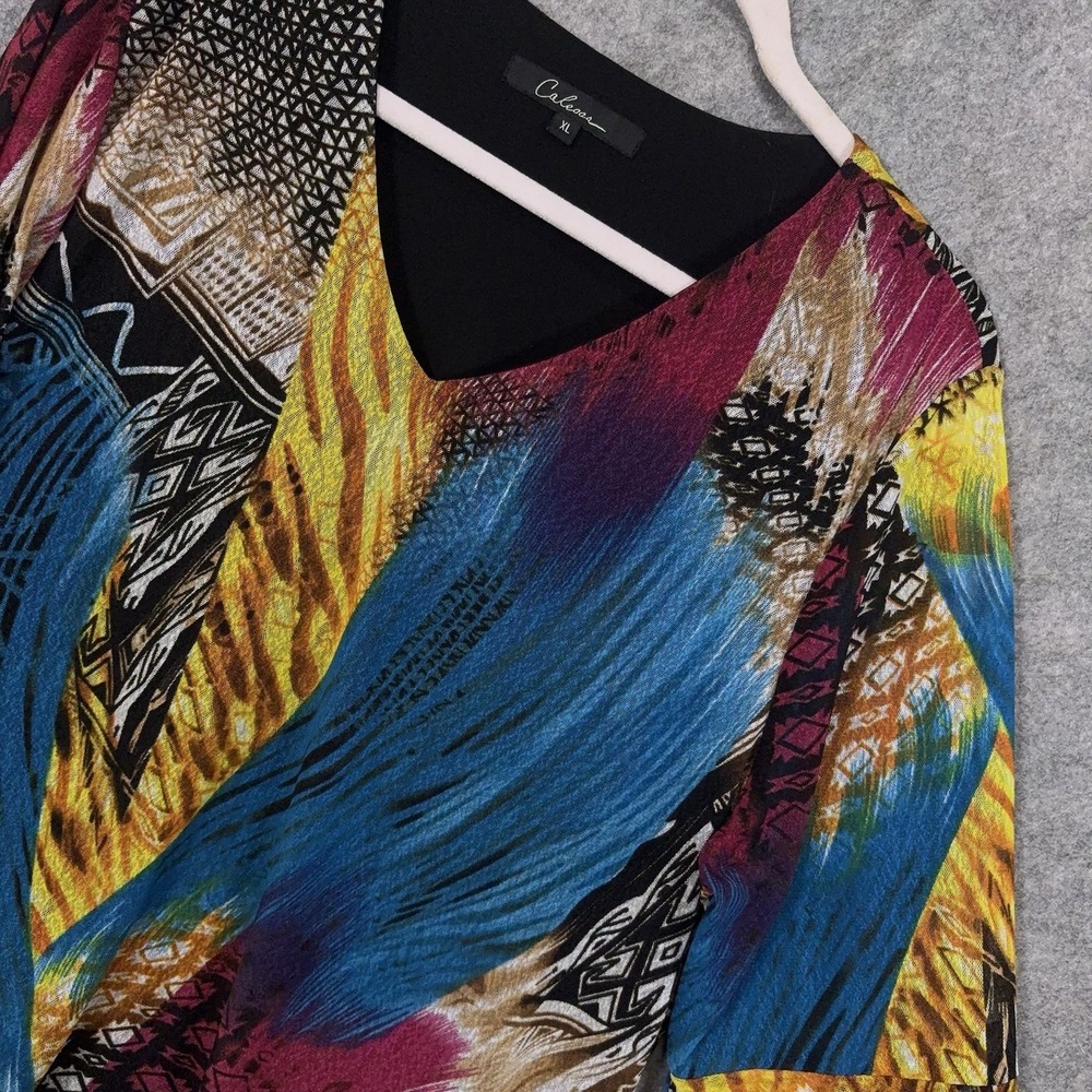 Calessa Blouse Tunic Womens XL Abstract Double Layered Flared Ruffle Sleeve